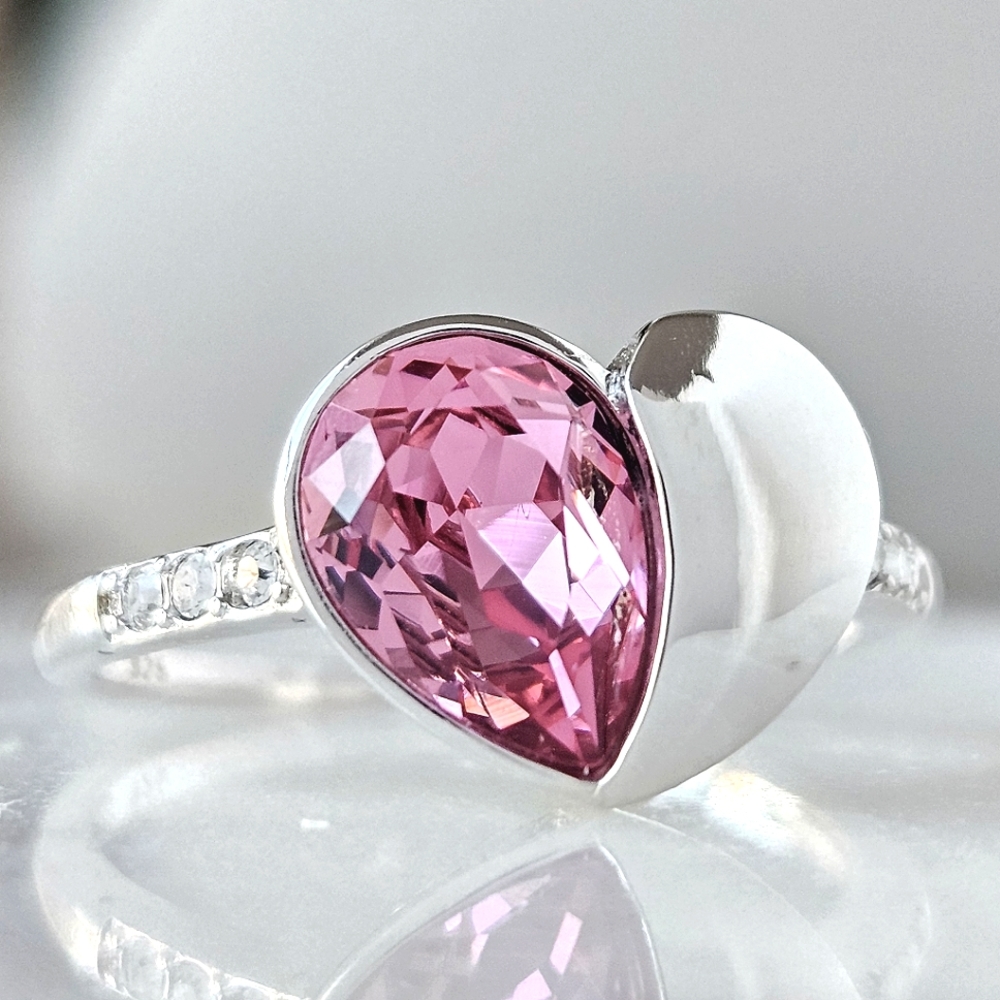 Swarovski crystal Pink heart ring, 925 Sterling Silver Charmed Aroma 2017
